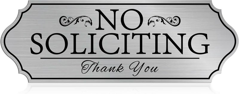 LUHIMO No Soliciting Sign Sticker for Front Door, Self-Adhesive Brushed Silver Vinyl Modern No Solicitors Sign, No Solicitation for House，Home, Business, Apartments,and Office Door - Image 1